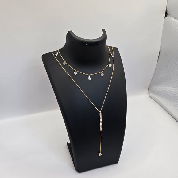 Lulus Alluring Sparkles 14kt Gold Rhinestone Layered Necklace New With Tags - Picture 8 of 16